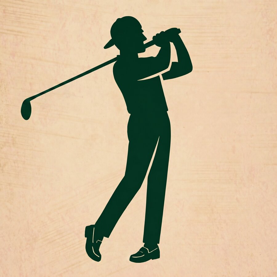 Trust Fund Man logo, a golfer mid-swing